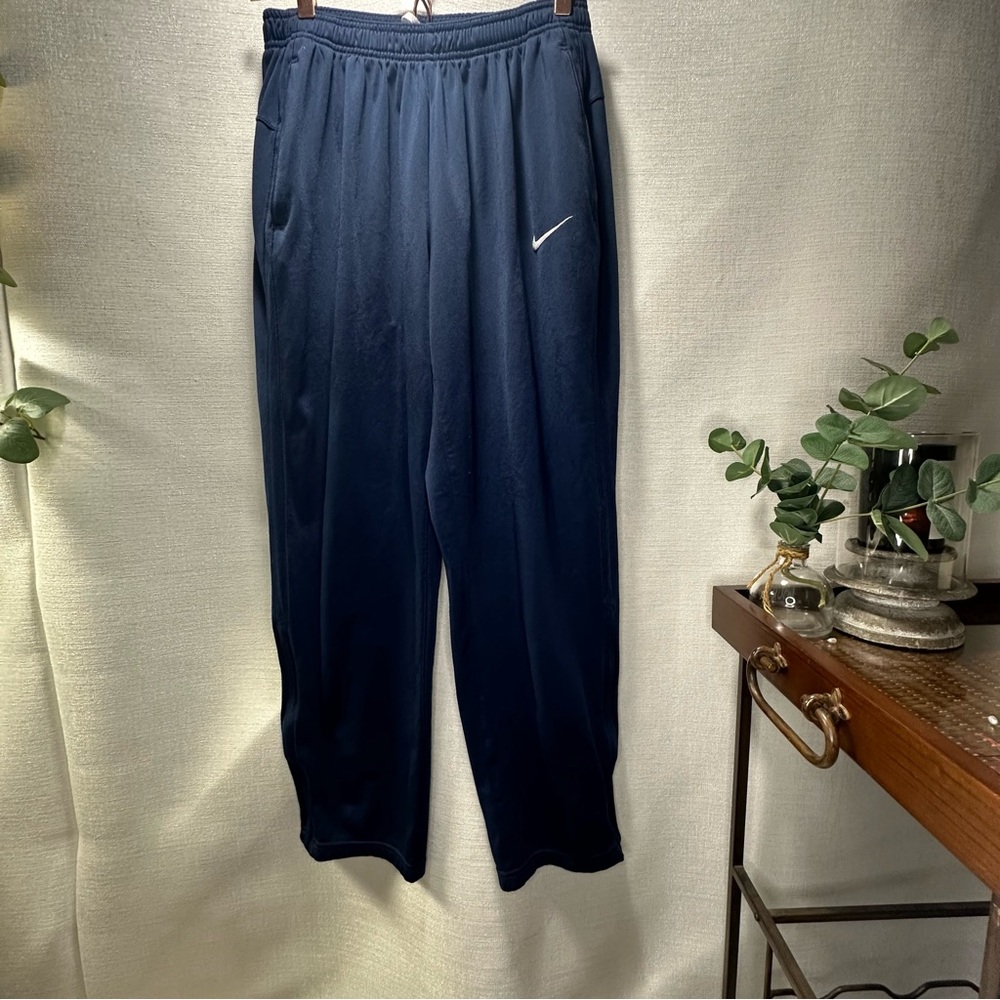 Nike Men's Navy Blue Athletic Track Swoosh Warm Up Pants w/ Zip Up Hem Medium